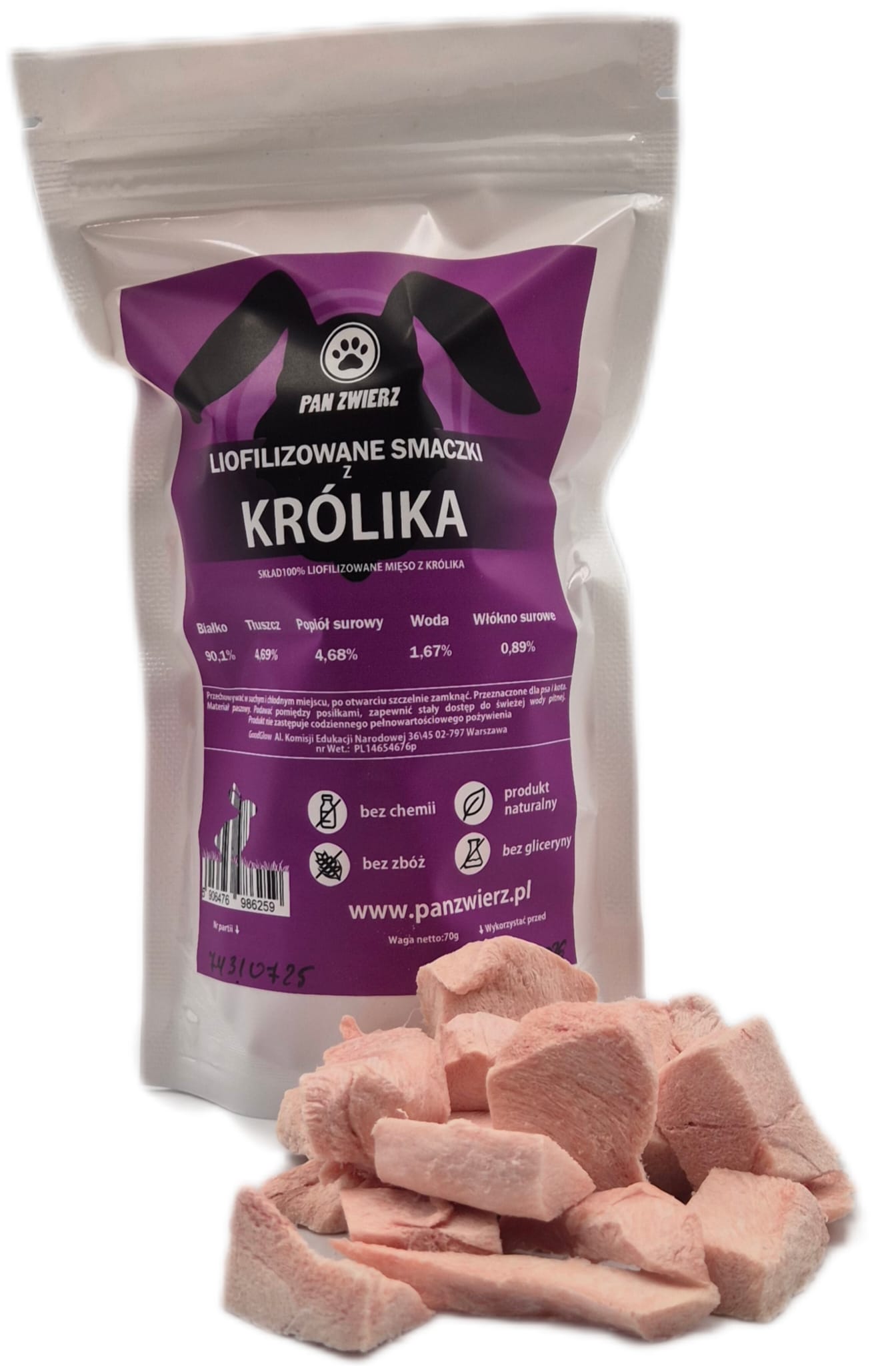 Liofilizowane smaczki z królika 70g dla psa i kota